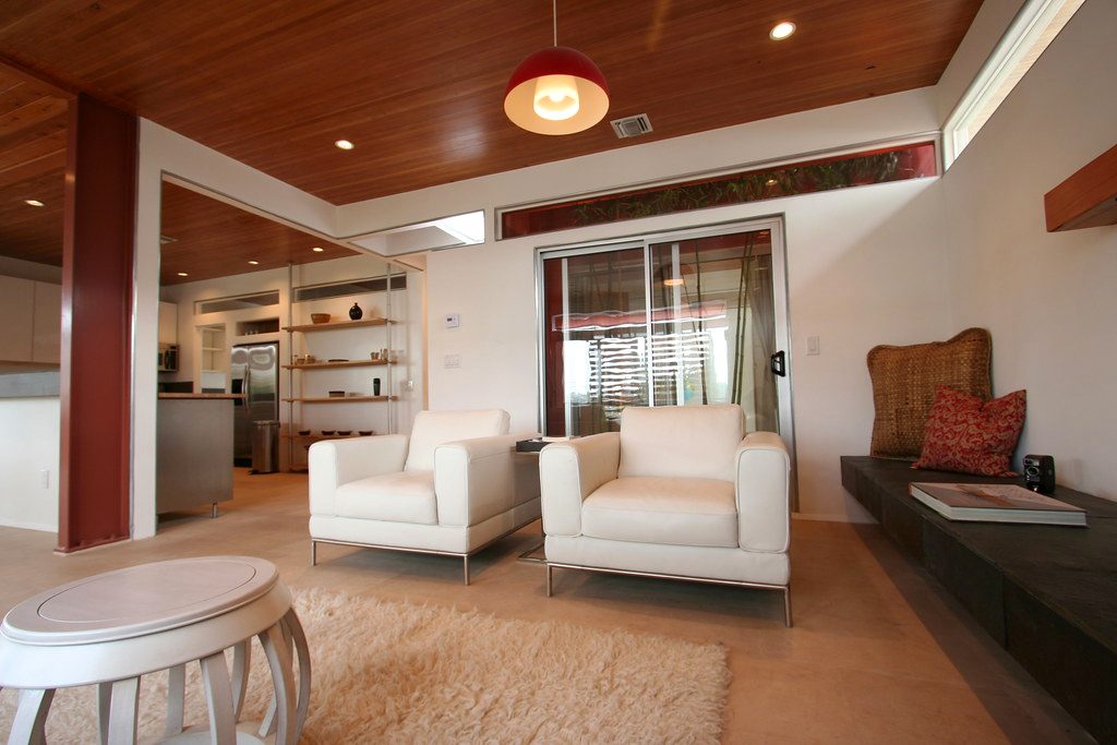 A bright, contemporary living room interior